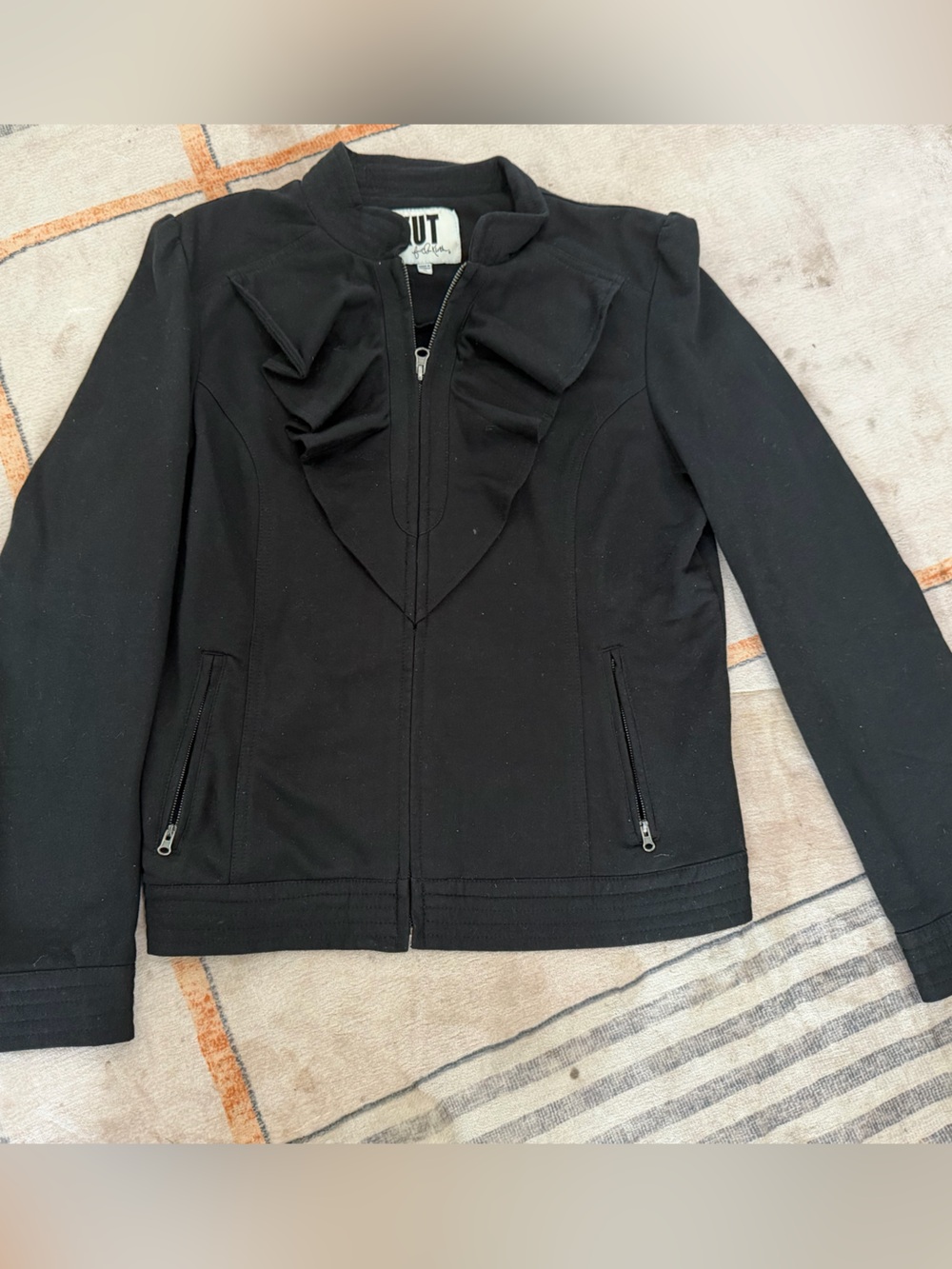 Kut from the Kloth Ruffle Moto Style Zip Front Jacket sz XL